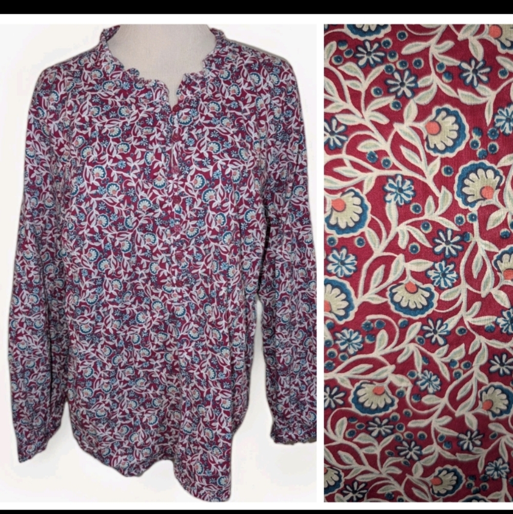 Talbots Peasant Floral Ruffle Trimmed Boho Top XL